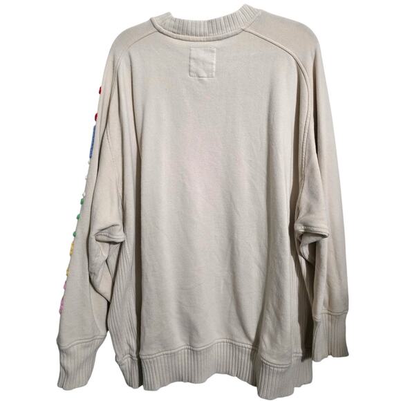 Aerie Down To Earth "CHEERS" Oversized Fleece Crew Sweatshirt Soft Oat XL - Picture 4 of 15
